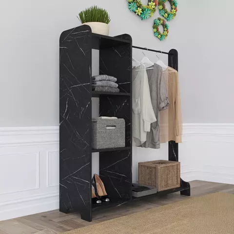 Renesme pakoworld entrance furniture in black with marble look 106x45x128cm