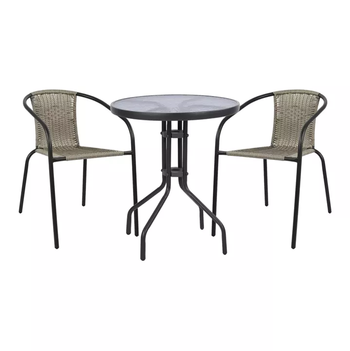 OUTDOOR DINING SET 3PCS LIMA HM21110 TABLE & 2 ARMCHAIRS- GREY COLOR
