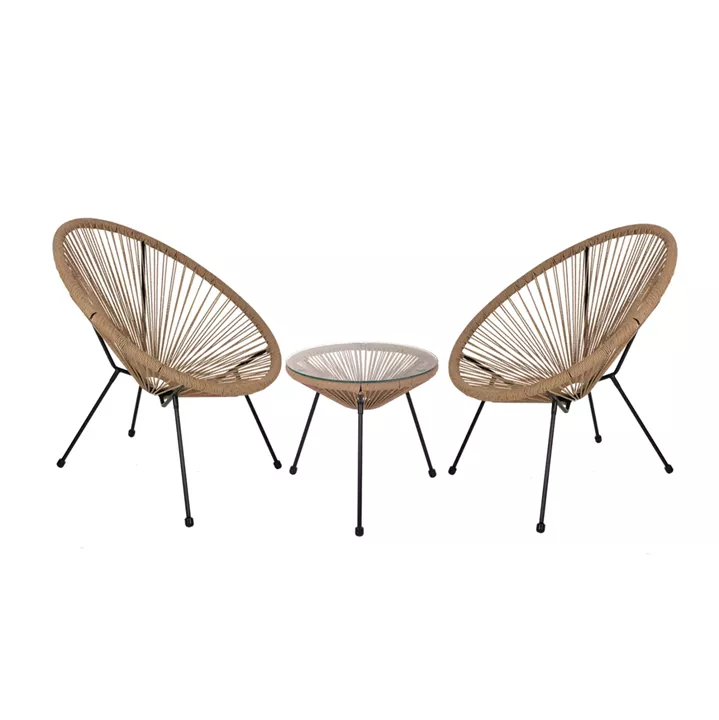 OUTDOOR LOUNGE SET 3PCS ACAPULCO HM21111 TABLE & 2 ARMCHAIRS IN BLACK-BEIGE
