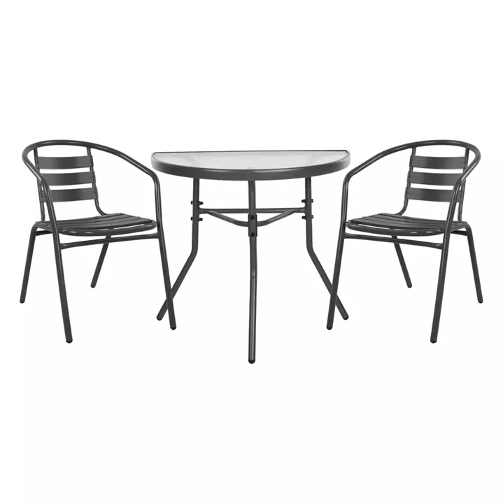 OUTDOOR LOUNGE SET 3PCS LAURA HM21112 SEMICIRCULAR TABLE & 2 ARMCHAIRS IN GREY