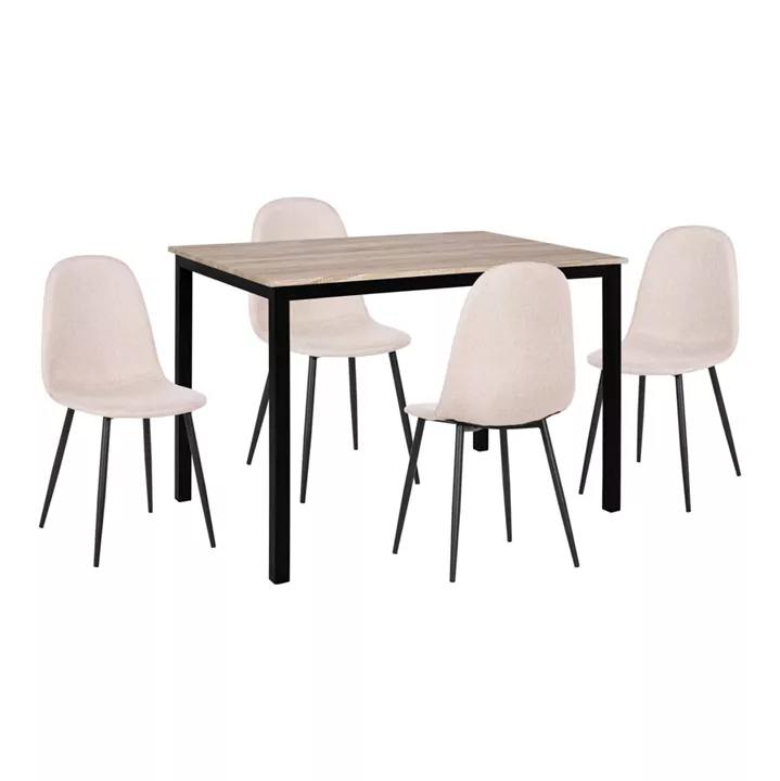 DINING SET 5PCS PANYA HM21114 TABLE & 4 CHAIRS WITH BEIGE FABRIC