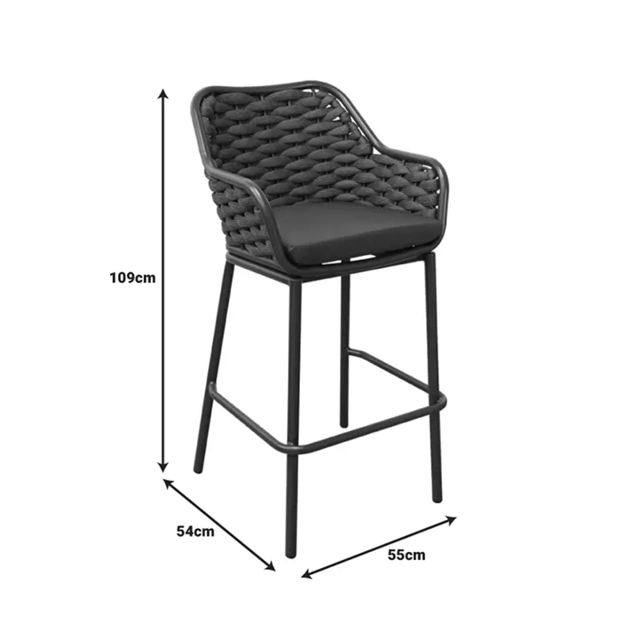 Zuki pakoworld aluminum bar stool stackable with white frame and cushion 55x54x109cm