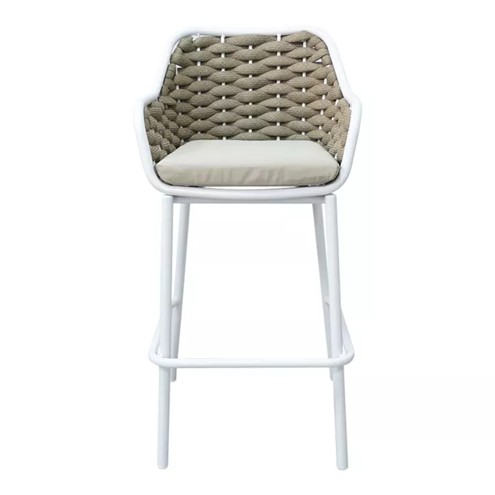 Zuki pakoworld aluminum bar stool stackable with white frame and cushion 55x54x109cm