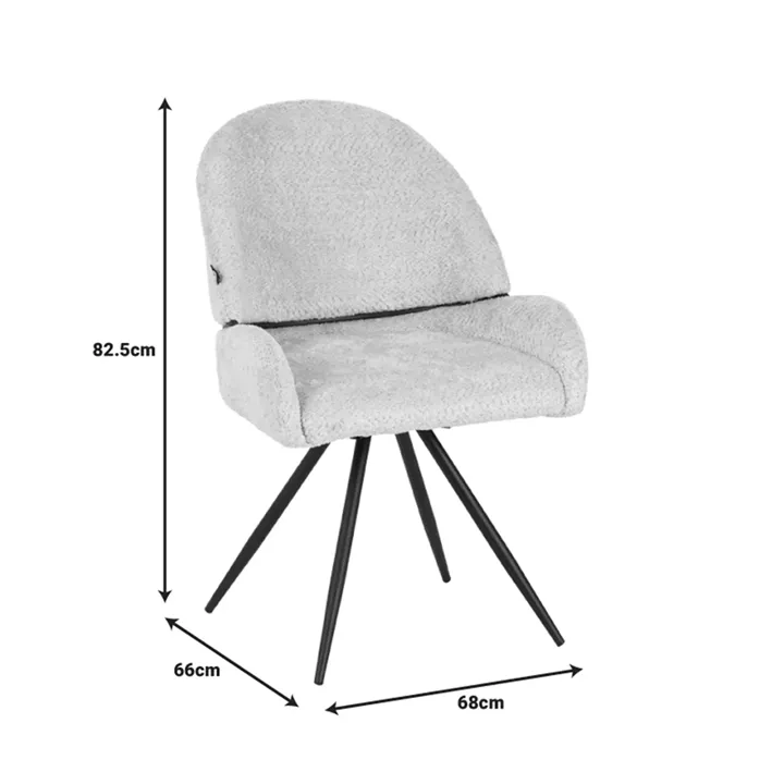 Morea pakoworld rotating chair bouclé in black color with black metallic legs 68x66x82.5cm