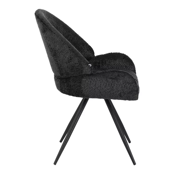 Morea pakoworld rotating chair bouclé in black color with black metallic legs 68x66x82.5cm