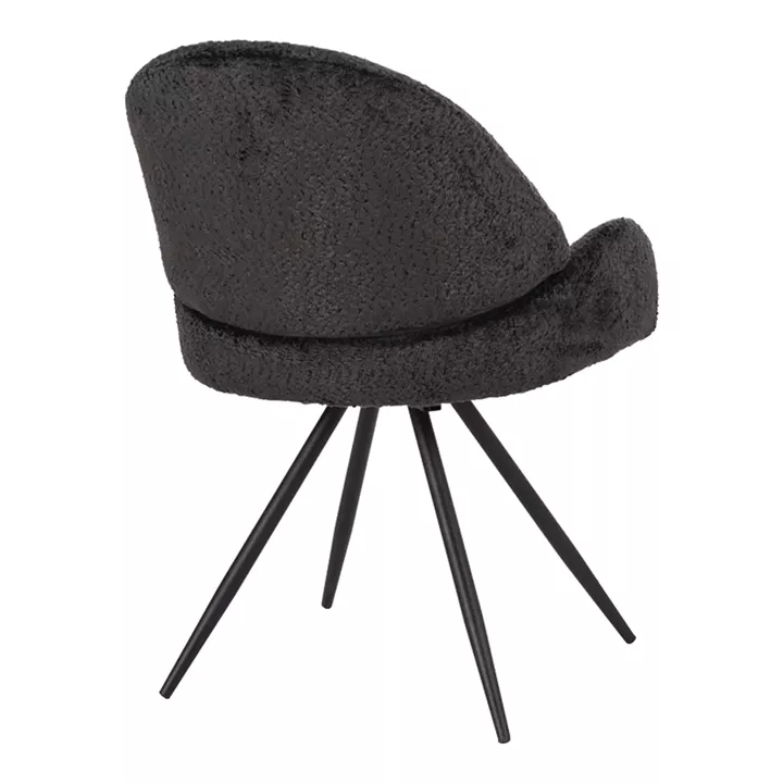 Morea pakoworld rotating chair bouclé in black color with black metallic legs 68x66x82.5cm