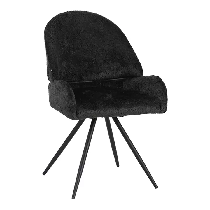 Morea pakoworld rotating chair bouclé in black color with black metallic legs 68x66x82.5cm
