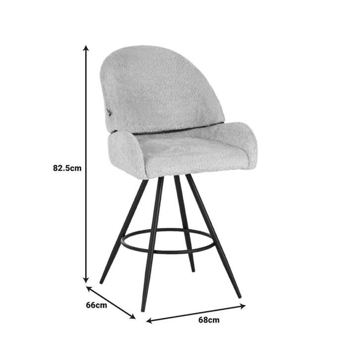 Morea pakoworld rotating bar stool bouclé in menta color with black metallic legs 68x66x82.5cm