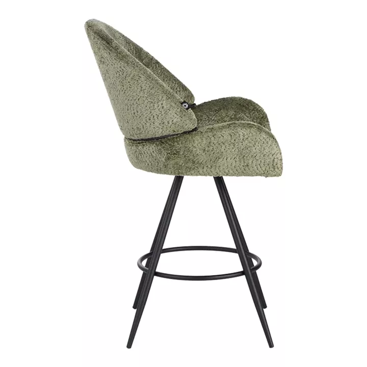 Morea pakoworld rotating bar stool bouclé in menta color with black metallic legs 68x66x82.5cm