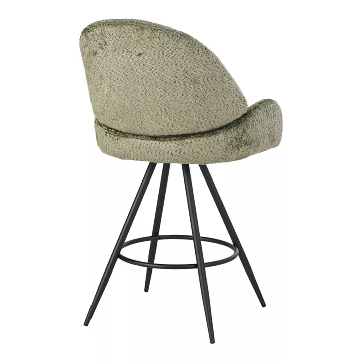 Morea pakoworld rotating bar stool bouclé in menta color with black metallic legs 68x66x82.5cm