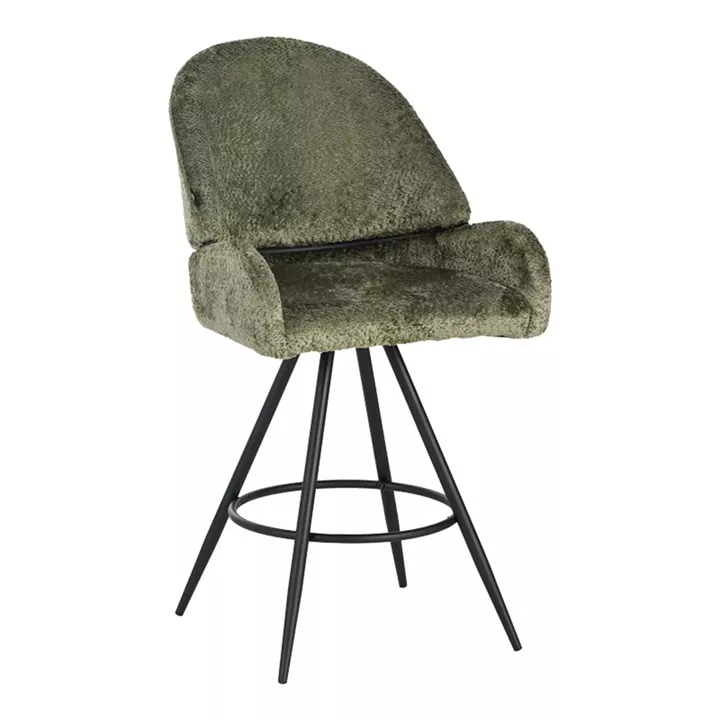 Morea pakoworld rotating bar stool bouclé in menta color with black metallic legs 68x66x82.5cm