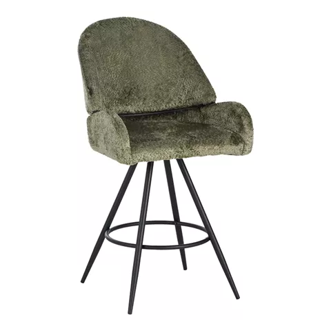 Morea pakoworld rotating bar stool bouclé in menta color with black metallic legs 68x66x82.5cm