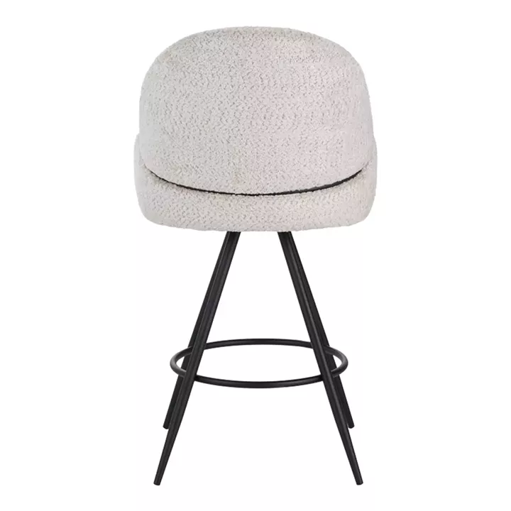 Morea pakoworld rotating bar stool bouclé in beige color with black metallic legs 68x66x82.5cm