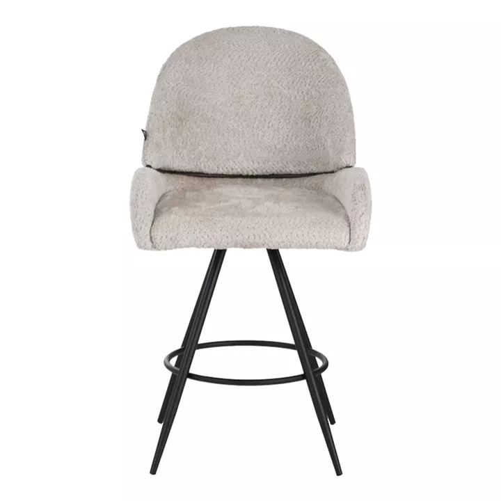Morea pakoworld rotating bar stool bouclé in beige color with black metallic legs 68x66x82.5cm