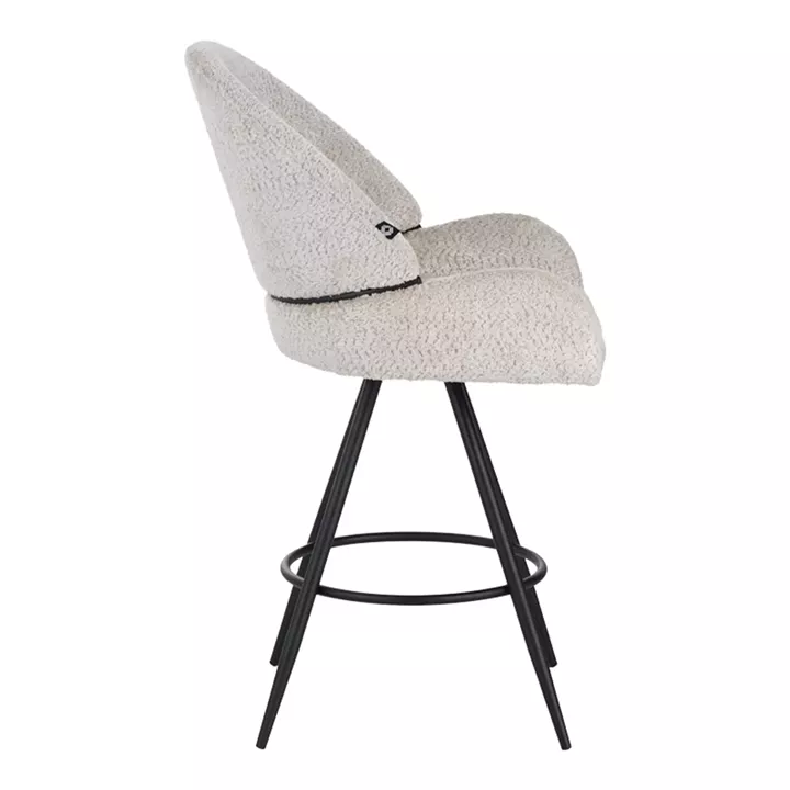 Morea pakoworld rotating bar stool bouclé in beige color with black metallic legs 68x66x82.5cm