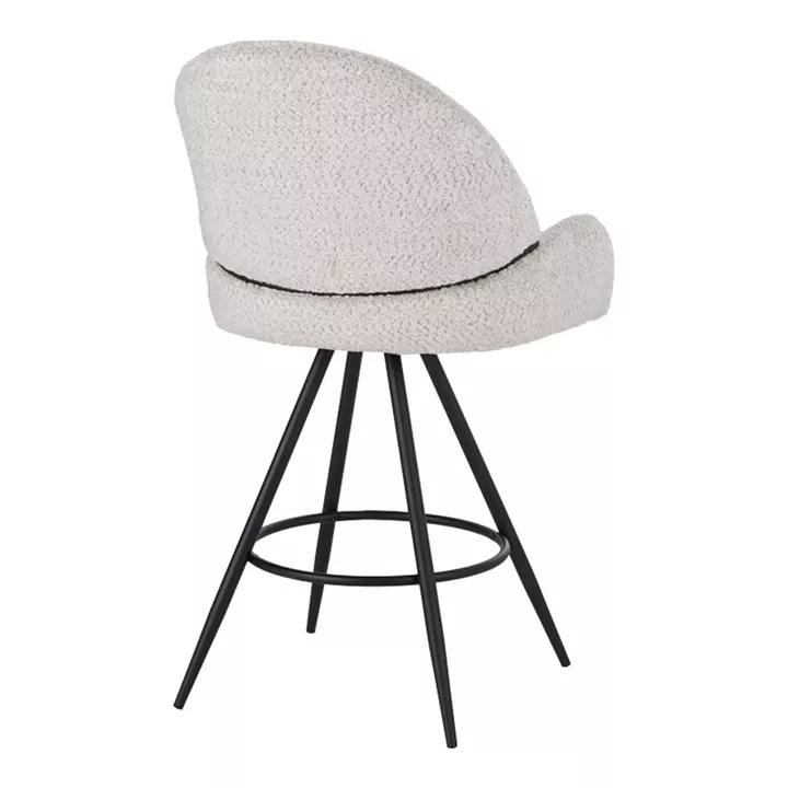 Morea pakoworld rotating bar stool bouclé in beige color with black metallic legs 68x66x82.5cm