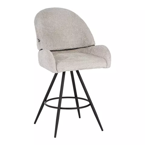 Morea pakoworld rotating bar stool bouclé in beige color with black metallic legs 68x66x82.5cm