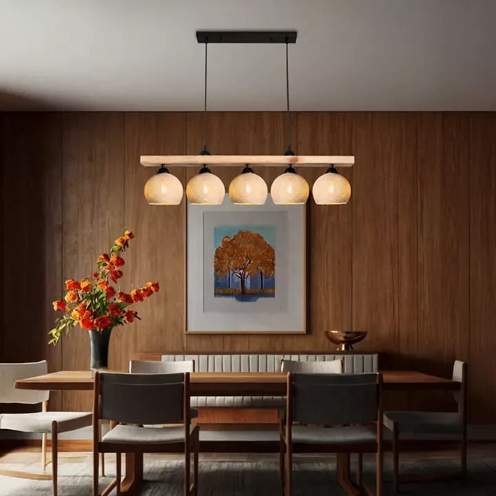 Five-light ceiling lamp Salote pakoworld E27 in brown-cream shade 100x18x24cm