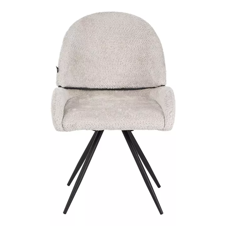 Morea pakoworld rotating chair bouclé in beige color with black metallic legs 68x66x82.5cm