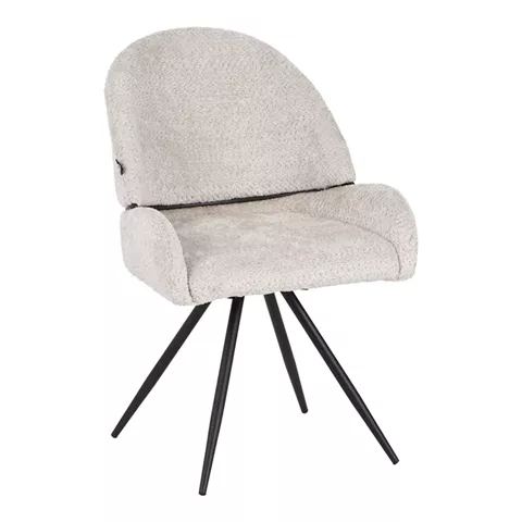 Morea pakoworld rotating chair bouclé in beige color with black metallic legs 68x66x82.5cm