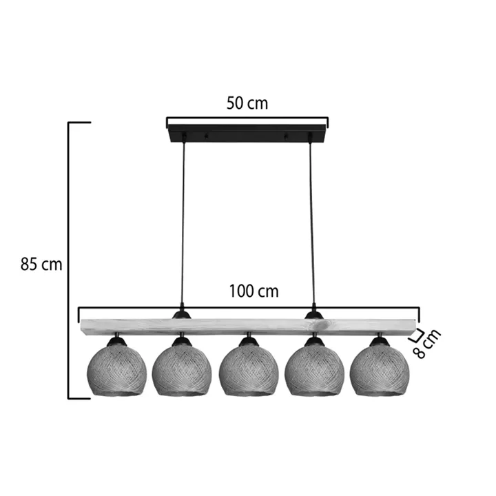 Five-light ceiling lamp Salote pakoworld E27 in brown-natural shade 100x18x24cm