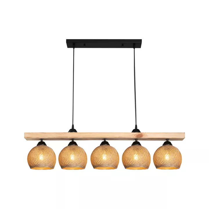 Five-light ceiling lamp Salote pakoworld E27 in brown-natural shade 100x18x24cm