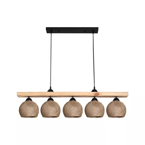 Five-light ceiling lamp Salote pakoworld E27 in brown-natural shade 100x18x24cm