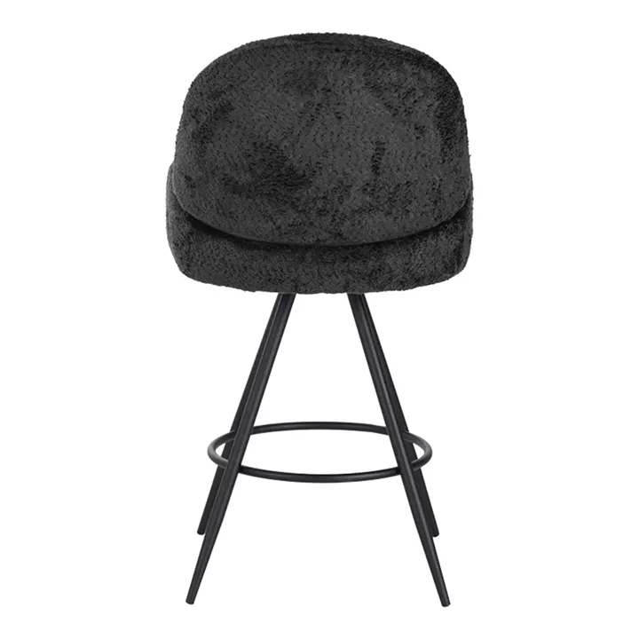 Morea pakoworld rotating bar stool bouclé in black color with black metallic legs 68x66x82.5cm