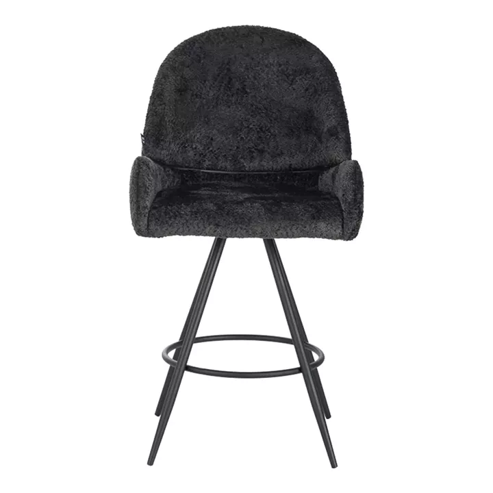 Morea pakoworld rotating bar stool bouclé in black color with black metallic legs 68x66x82.5cm