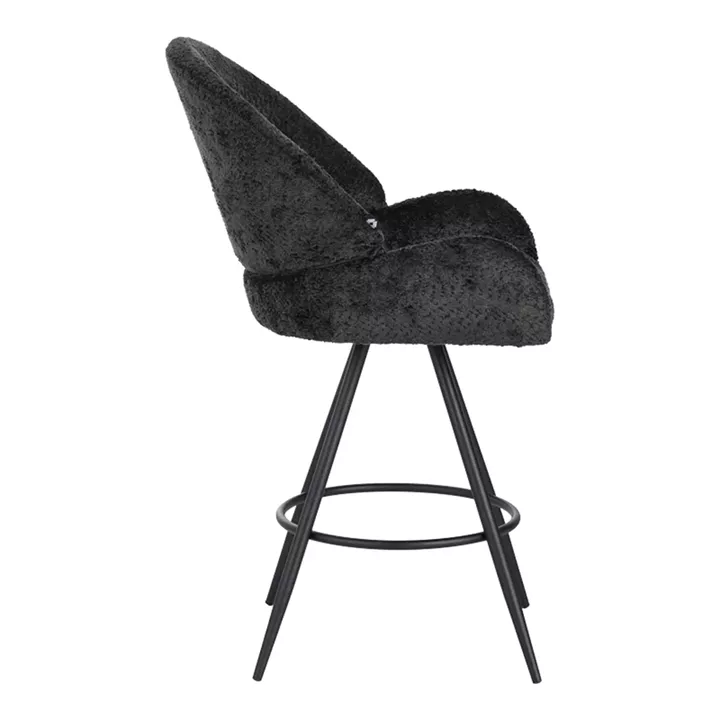Morea pakoworld rotating bar stool bouclé in black color with black metallic legs 68x66x82.5cm