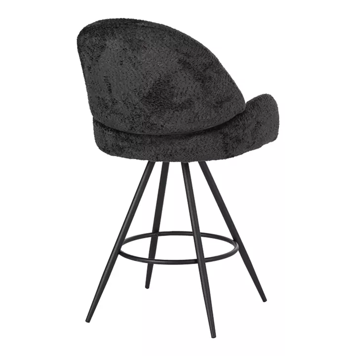 Morea pakoworld rotating bar stool bouclé in black color with black metallic legs 68x66x82.5cm