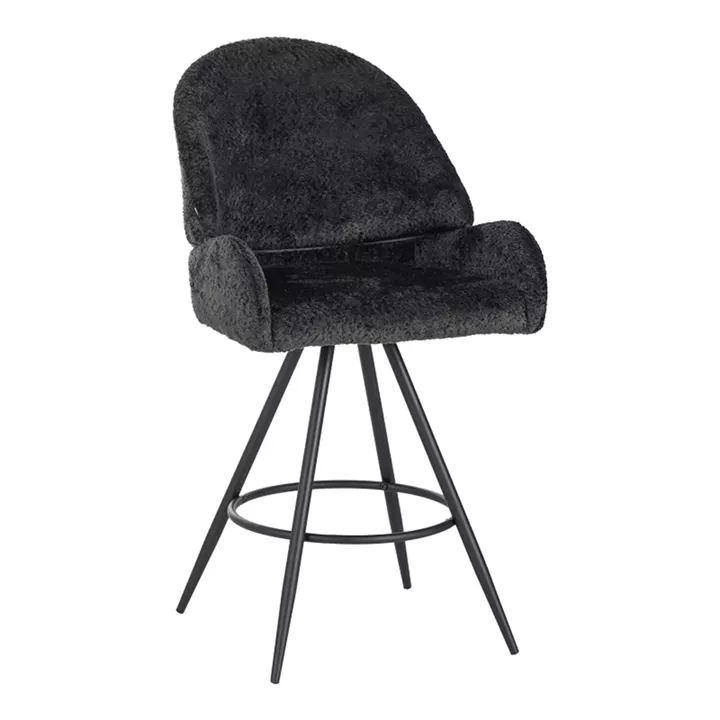 Morea pakoworld rotating bar stool bouclé in black color with black metallic legs 68x66x82.5cm