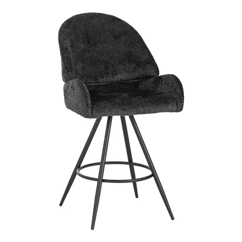 Morea pakoworld rotating bar stool bouclé in black color with black metallic legs 68x66x82.5cm