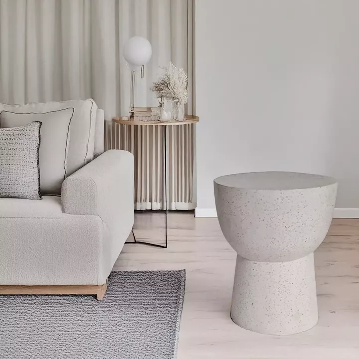 Artekko Solid Λευκό Βοηθητικό Τραπέζι από Terrazzo (40x40x50)cm