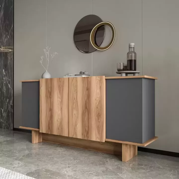Μπουφές Diona pakoworld σε ανθρακί - oak απόχρωση 180x45x80εκ