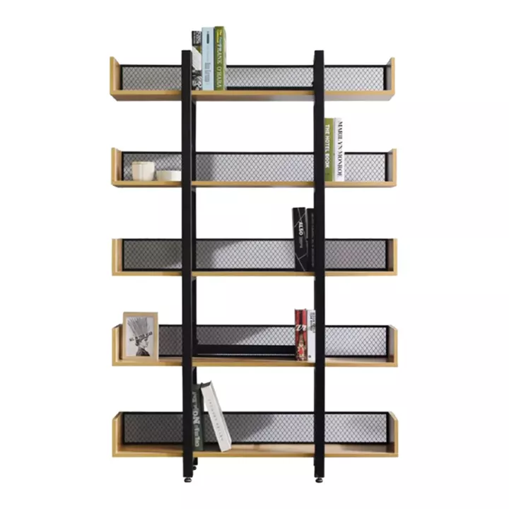 Βιβλιοθήκη Musha pakoworld μέταλλο μαύρο με oak απόχρωση 120x22x185εκ