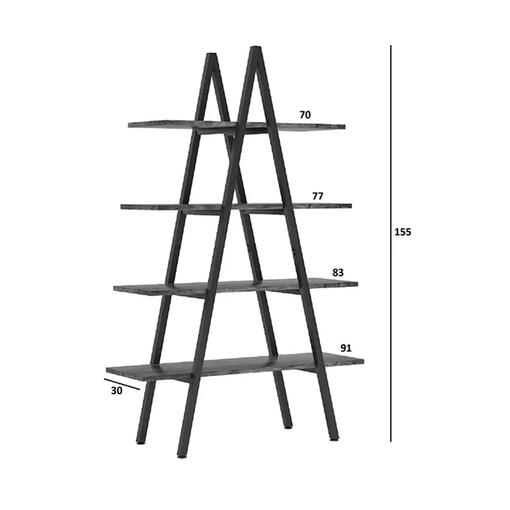 Naroki pakoworld bookcase metal black with walnut shade 90x30x155cm