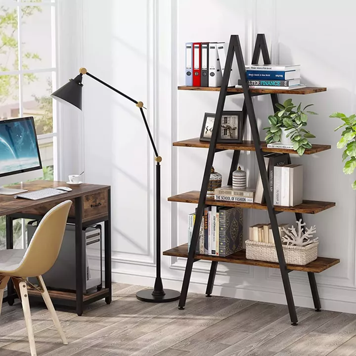 Naroki pakoworld bookcase metal black with walnut shade 90x30x155cm