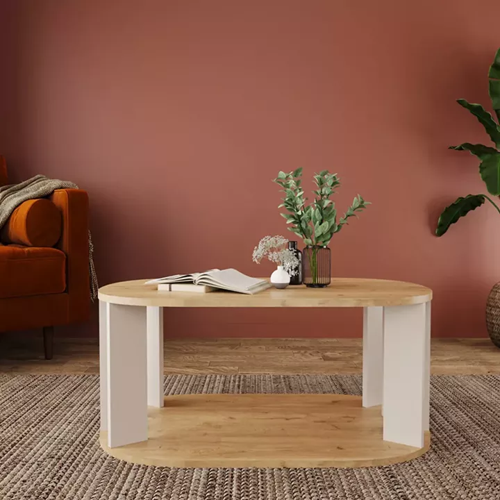 Τραπέζι Solka pakoworld σε oak απόχρωση με ανοιχτό γκρι 90x56x40εκ