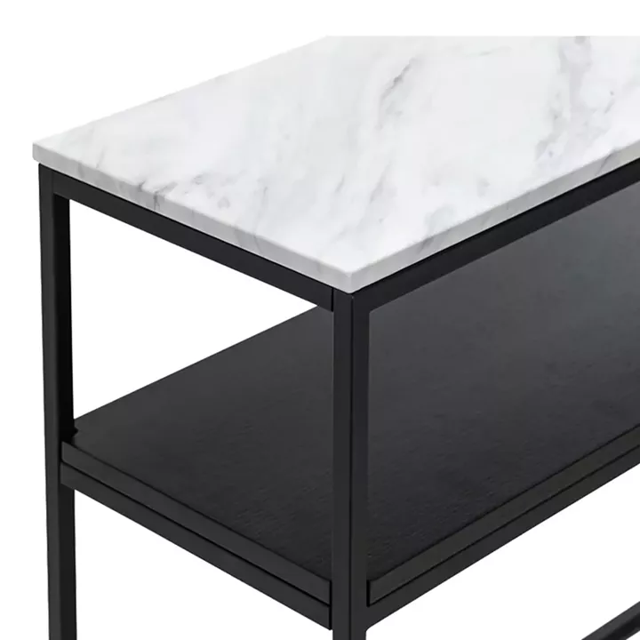 Castel I pakoworld console in white marble look - black metal 120x35x80cm