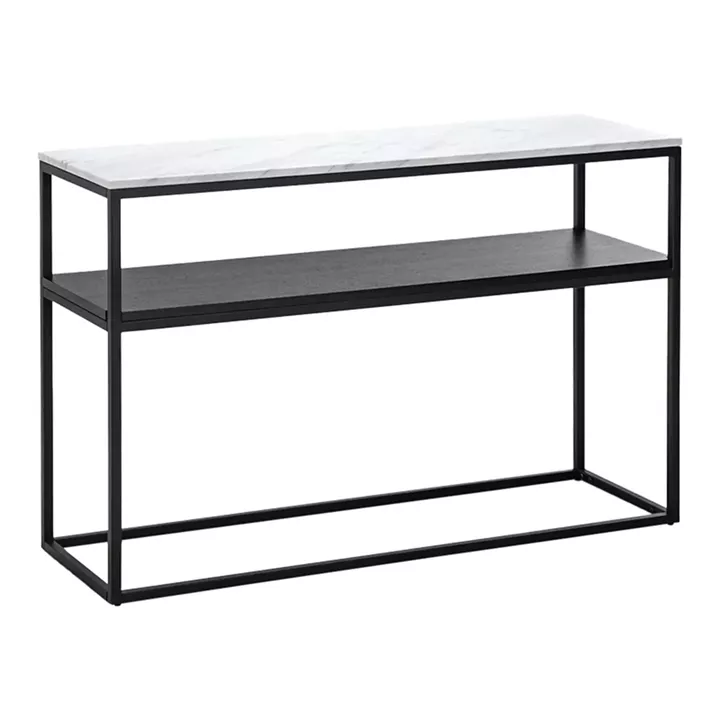 Castel I pakoworld console in white marble look - black metal 120x35x80cm