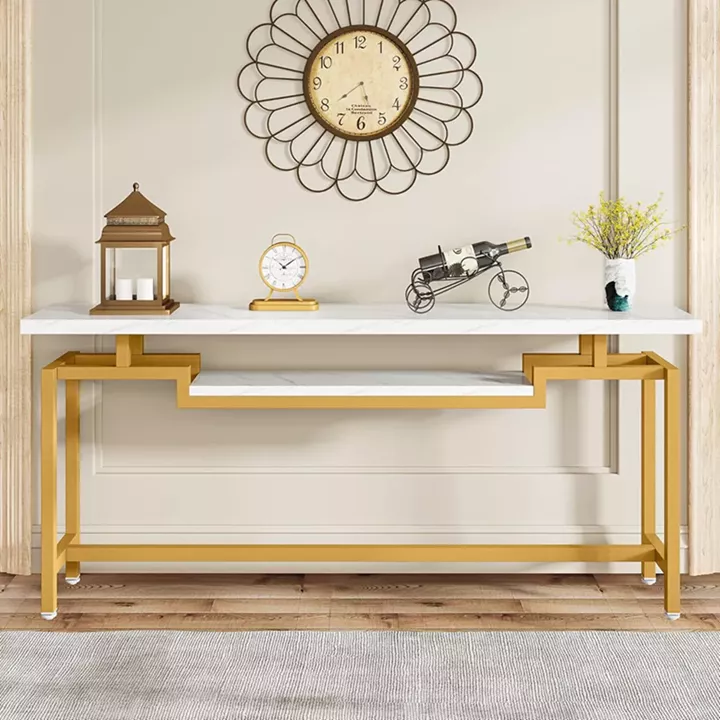Onole pakoworld console in marble look - gold metal 180x35x82cm