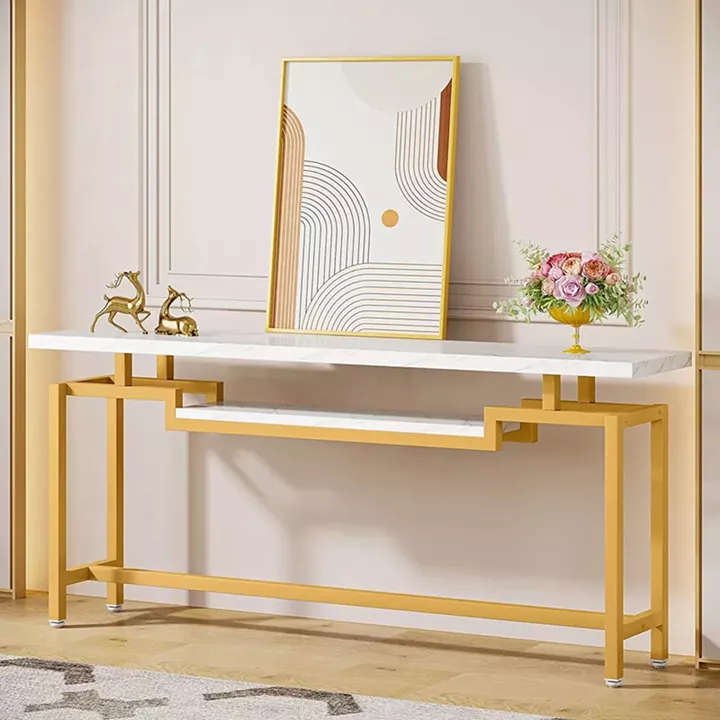 Onole pakoworld console in marble look - gold metal 180x35x82cm