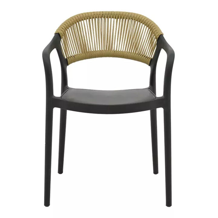 Ankara armchair pakoworld stackable pp black shade with beige rattan 57x48x80cm