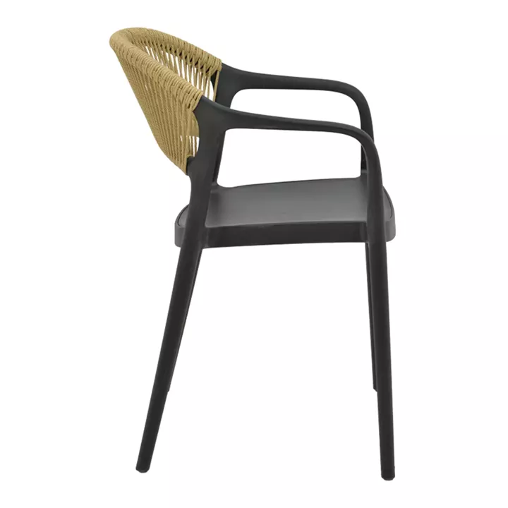 Ankara armchair pakoworld stackable pp black shade with beige rattan 57x48x80cm
