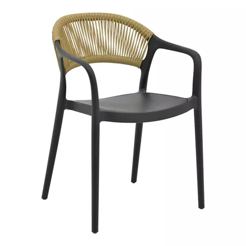 Ankara armchair pakoworld stackable pp black shade with beige rattan 57x48x80cm