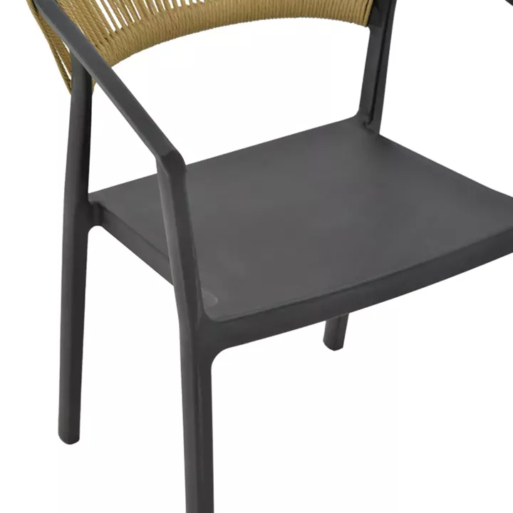 Armchair Sillia pakoworld stackable pp black shade with beige rattan 55x52x74.5cm