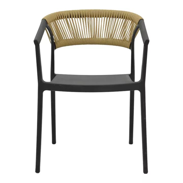 Armchair Sillia pakoworld stackable pp black shade with beige rattan 55x52x74.5cm