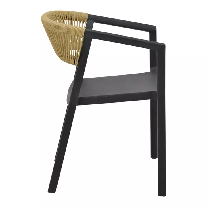 Armchair Sillia pakoworld stackable pp black shade with beige rattan 55x52x74.5cm