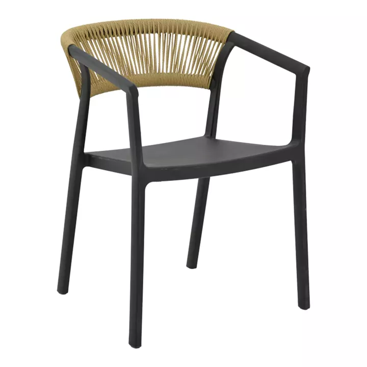 Armchair Sillia pakoworld stackable pp black shade with beige rattan 55x52x74.5cm